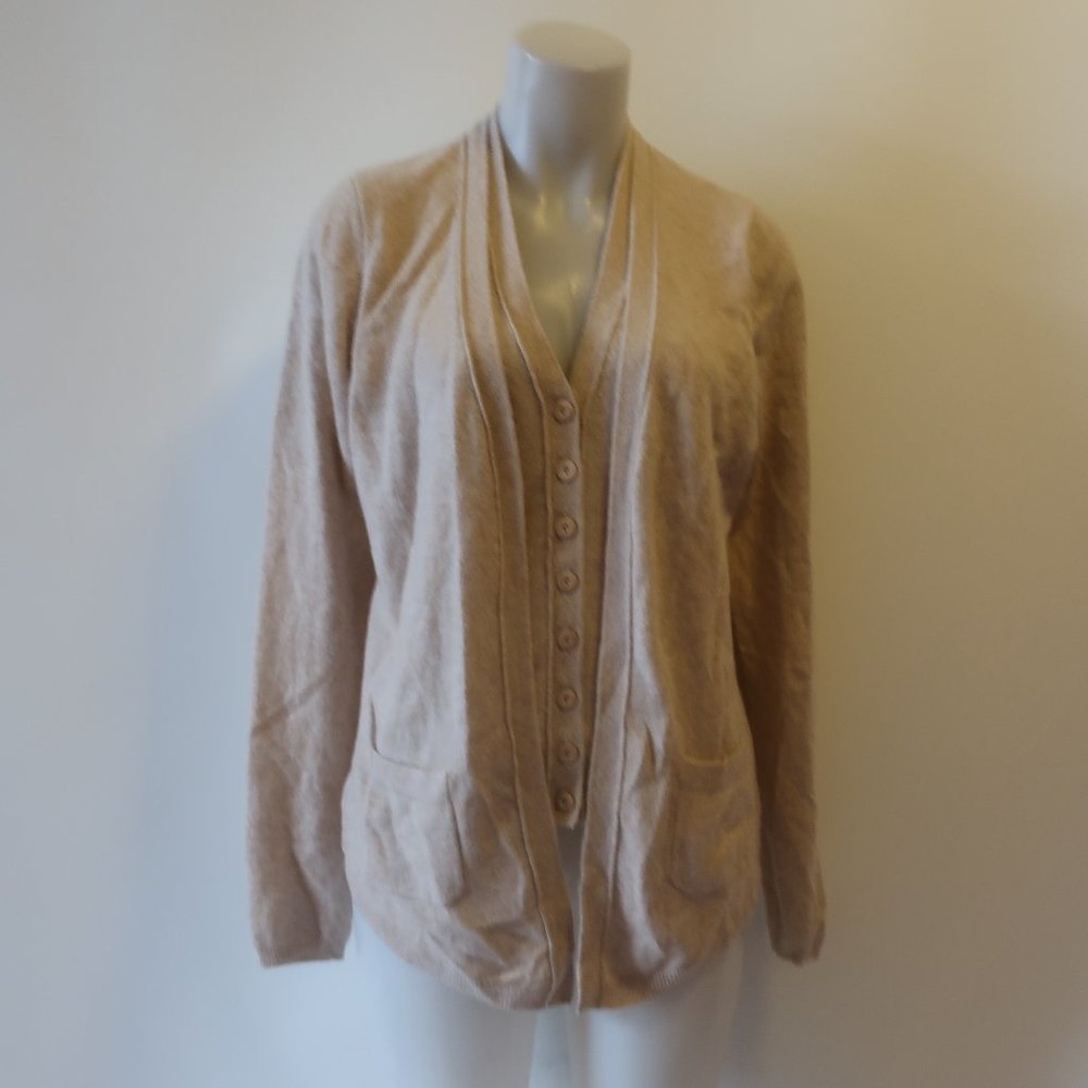 *Womens Sutton Cashmere Beige Cashmere V-Neck Faux Layered Cardigan Sweater L CO